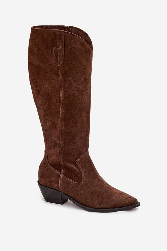 Elegant suede cowboy boots for women from Step in Style, showcasing a classic western design with a modern twist and comfortable felt lining.