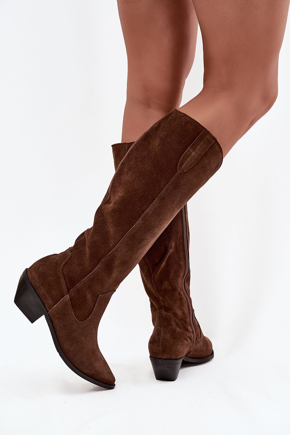 Luxury women's high-quality suede cowboy boots by Step in Style, featuring pointed toes and 5 cm heels, ideal for boho fashion with EU sizes 36-41.