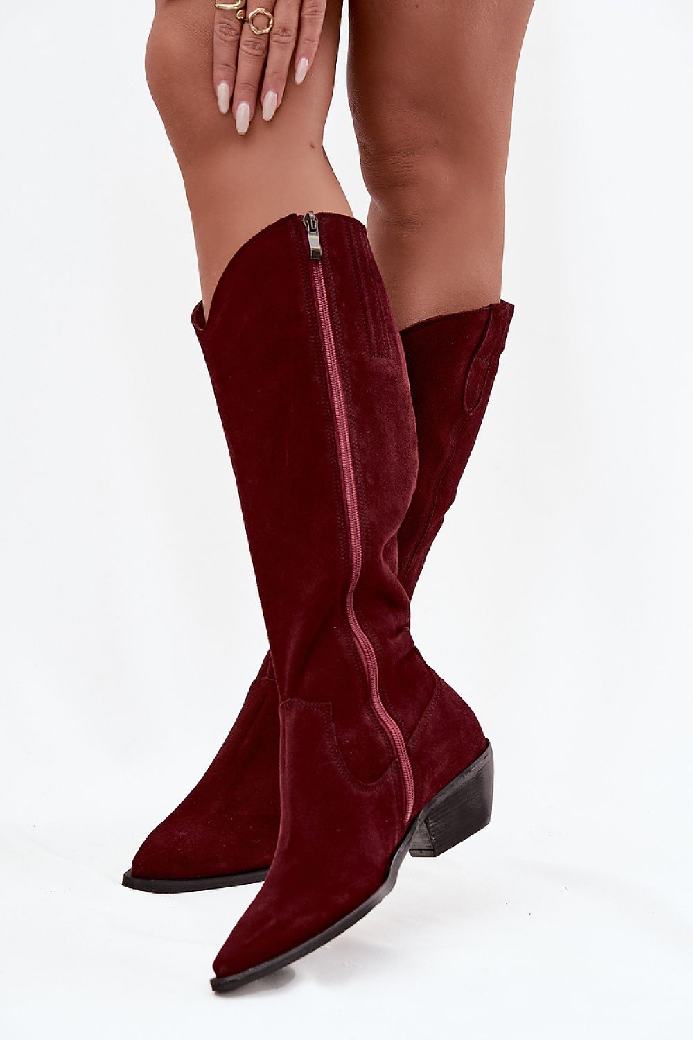 Elegant luxury cowgirl boots by Step in Style made from high-quality suede featuring pointed toes and felt lining for superior comfort.