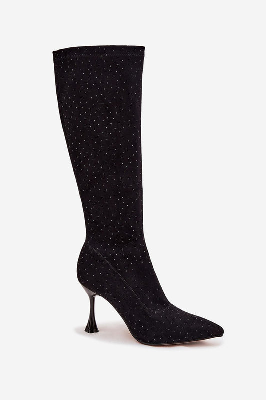 Elegant women's eco suede stiletto heel boots by Step in Style, featuring spectacular shaft decoration, perfect for glamorous evening outings.