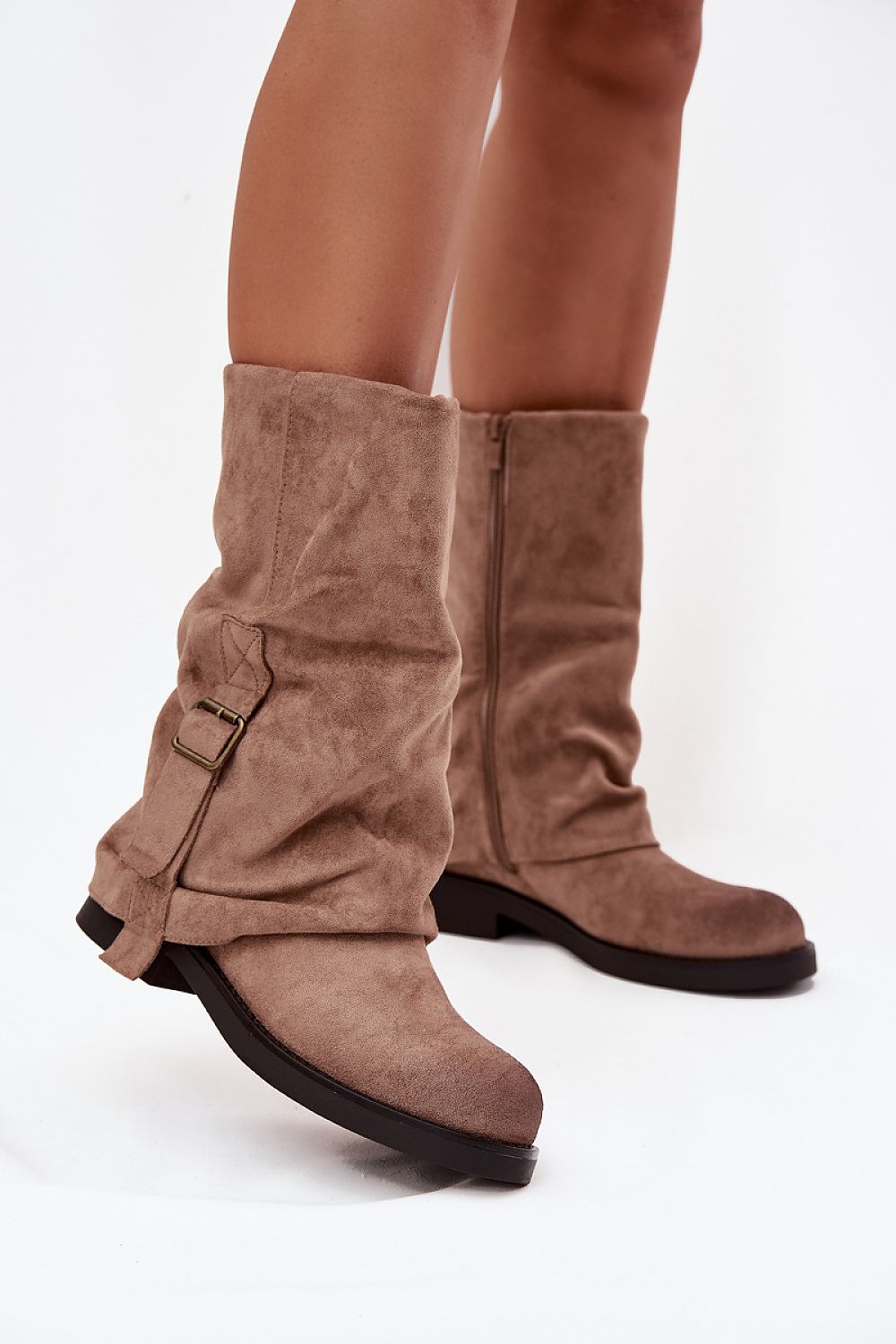 Elegant Women's Eco Suede Thigh-High Boots with Buckle Strap by Step in Style, showcasing a sophisticated folded shaft design ideal for autumn-winter fashion.