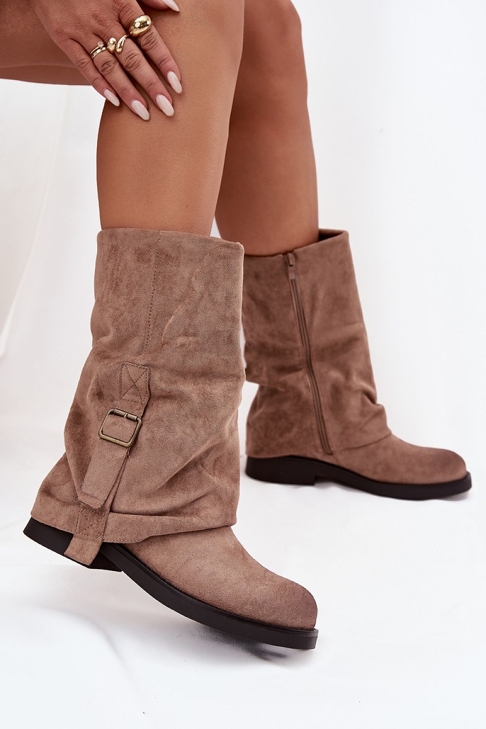 Stylish comfort and practicality of EU 36-41 Women's Eco Suede Thigh-High Boots with a flat heel by Step in Style, featuring a chic zipper closure and luxurious suede texture.