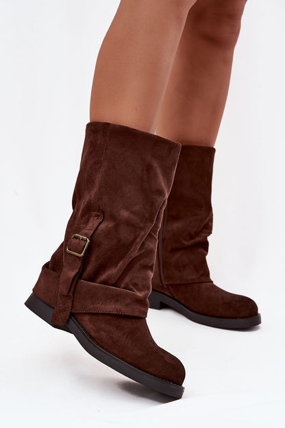Luxurious women's eco suede thigh-high boots with chic folded shaft design by Step in style, featuring a practical zipper closure.