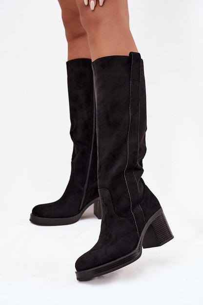 Elegant eco-suede women's heel boots by Step in Style, featuring a stylish zipper closure and a comfortable 7.5 cm heel height, perfect for autumn-winter fashion.