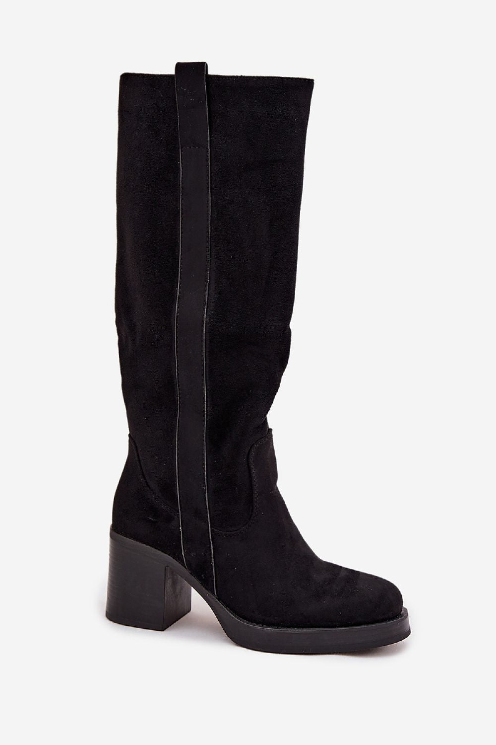 Chic eco-suede heel boots for women from Step in Style, showcasing rounded toes and a luxurious design suitable for both casual and elegant looks.