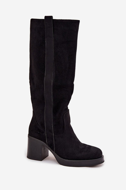 Chic eco-suede heel boots for women from Step in Style, showcasing rounded toes and a luxurious design suitable for both casual and elegant looks.