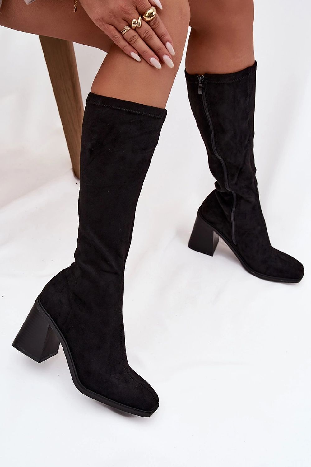 Fashionable Eco Suede Women’s Heel Boots by Step in Style, highlighting a 9 cm heel and luxurious fabric perfect for elegant autumn and winter outfits.
