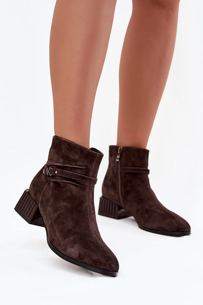 Trendy women's ankle boots made of natural suede with decorative strap and stitching, ideal for enhancing elegance in everyday outfits, designed by Step in Style.