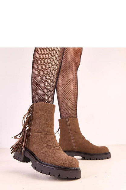 Solea stylish ankle boots made of high-quality faux suede leather featuring decorative fringes, a 5 cm heel, and a chic round toe design, elegantly wrapping the ankle for a modern autumn-winter look.