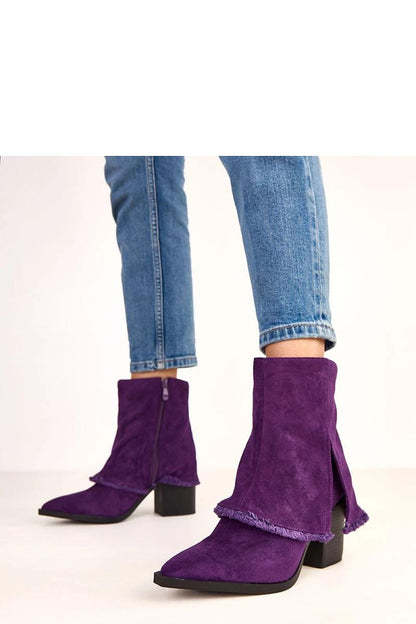 Luxury Solea stylish ankle boots in suede-like eco leather with a pointed toe and 9cm heel, featuring a fashionable folded shaft and a 13cm ankle height.