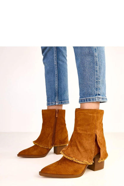 Elegant Solea faux suede ankle boots with a 9cm heel, featuring a folded shaft and pointed toe, perfect for stylish and luxurious looks in cooler weather.