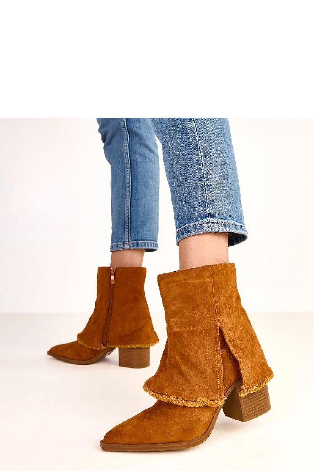 Solea luxurious 9cm heel faux suede ankle boots featuring a modern folded shaft and pointed toe, ideal for stylish autumn outfits.