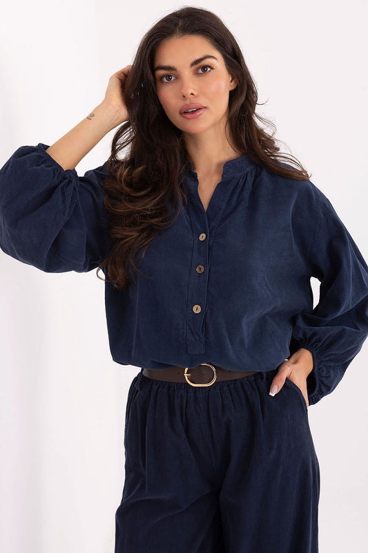 Elegant women's long puff sleeve polyester blouse by Italy Moda, featuring a flattering sweetheart neckline, perfect for sophisticated casual wear.