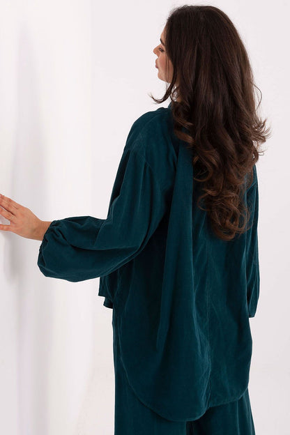 Luxury casual blouse by Italy Moda featuring long puffy sleeves and a heart-shaped neckline, perfect for elegant everyday wear in EU size 0.