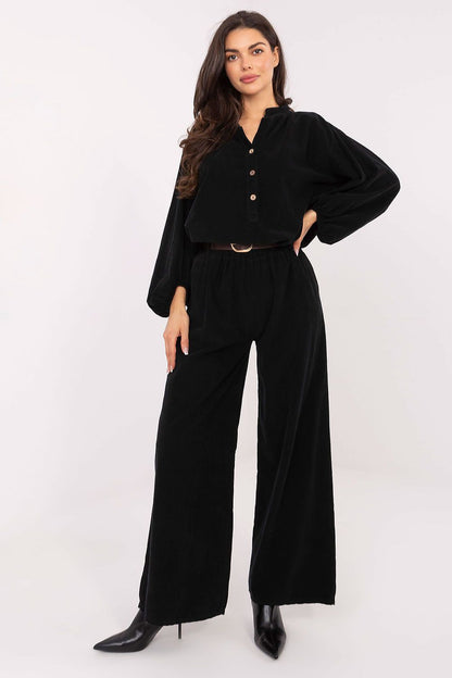 Stylish women's wide leg corduroy trousers with high waist and pockets by Italy Moda, perfect for casual elegance and contemporary fashion.