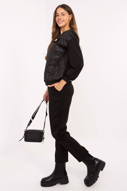 Close-up of the high-quality viscose-elastane Luxury Women's Set by Italy Moda showcasing the delicate texture of the blouse and tailored trousers.