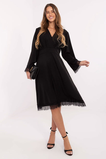 Elegant Midi Cocktail Dress by Italy Moda featuring a stylish flared cut and wrap neckline, perfect for formal occasions. High-quality fabric in a luxurious design.