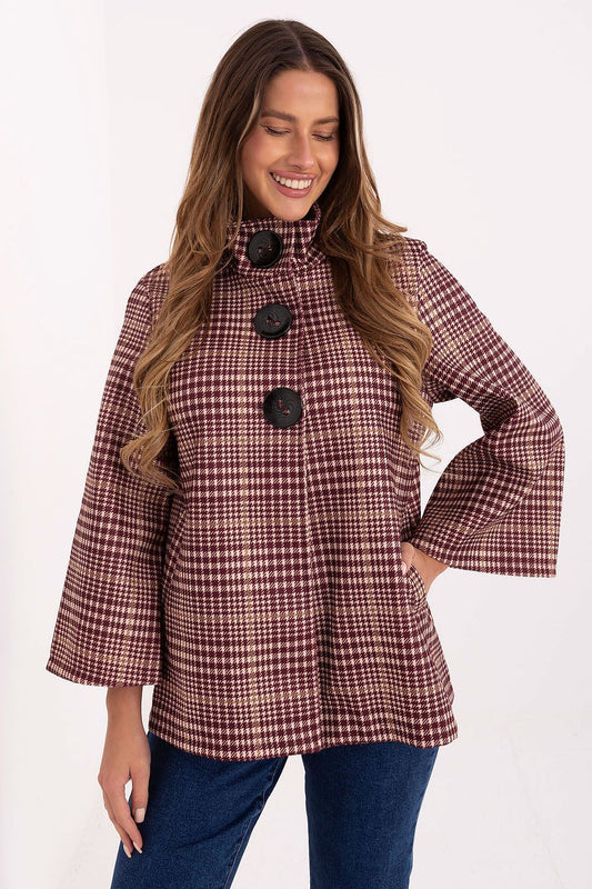 Elegant Women's Checked Coat by Italy Moda showcasing classic design and lightweight polyester fabric, perfect for stylish, cold weather outfits.