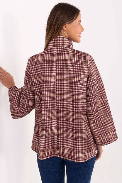 Elegant Women's Checked Coat by Italy Moda, made from lightweight polyester, featuring a classic design with a stand-up collar and large buttons, perfect for sophisticated daily wear.