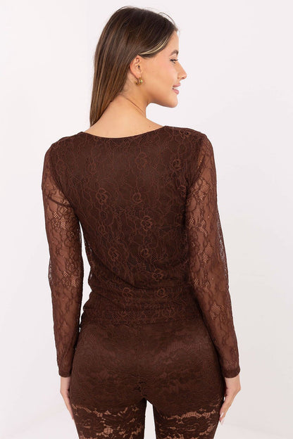 Luxurious fabric close-up of the Elegant Lace Blouse by Italy Moda, highlighting the high-quality nylon and spandex blend for optimal comfort and fit.