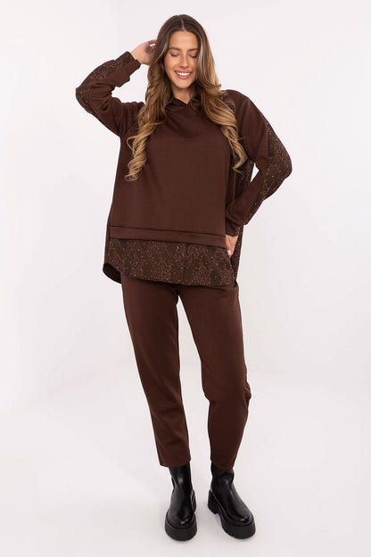 Elegant Women's Casual Hooded Set by Italy Moda, featuring a stylish hoodie and tapered pants made from a luxurious blend of viscose and spandex, perfect for comfort and fashion-conscious women.