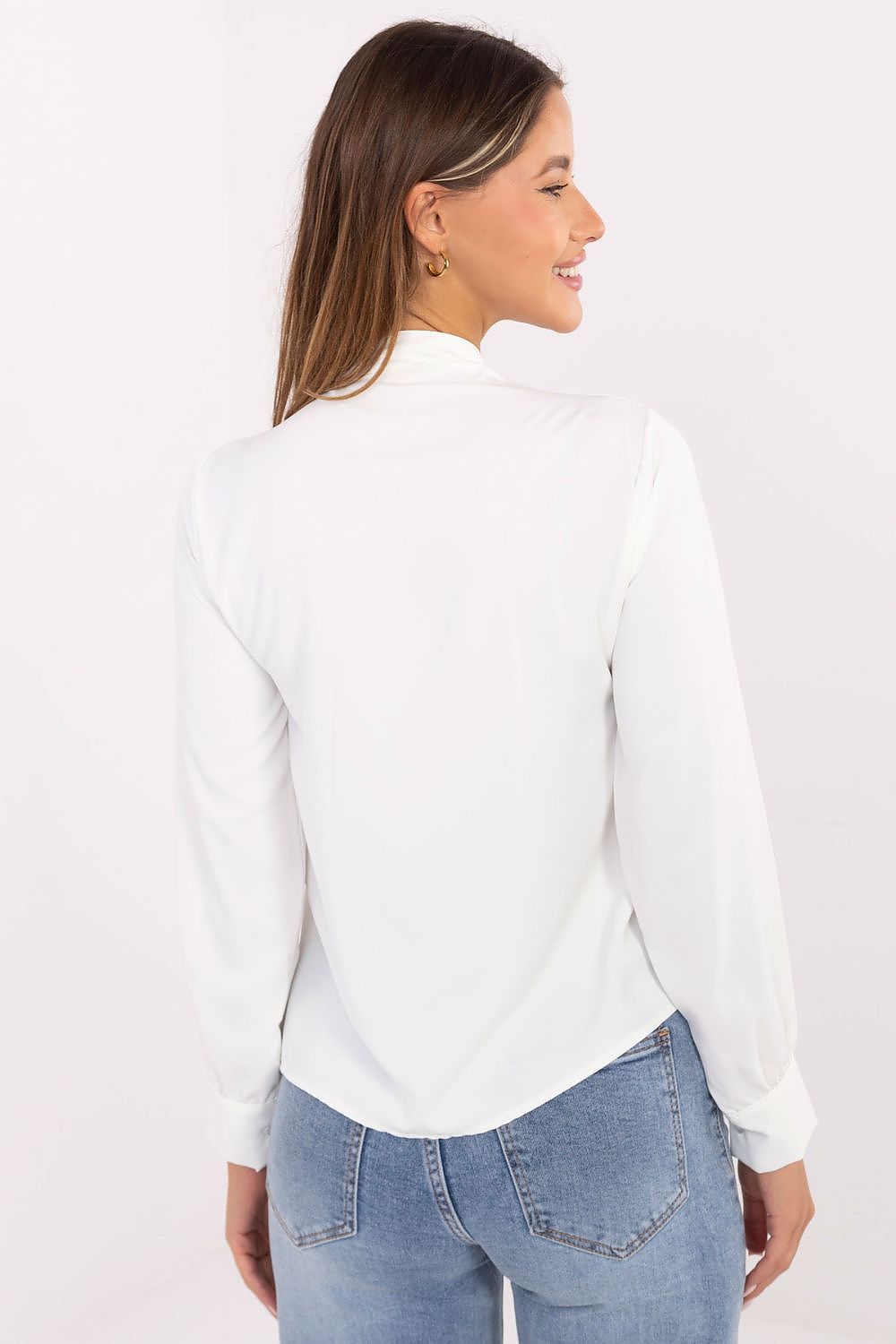 Stylish women's long sleeve shirt featuring jabot detail, crafted by Italy Moda, designed for comfort and elegance in EU size 0, ideal for any wardrobe.