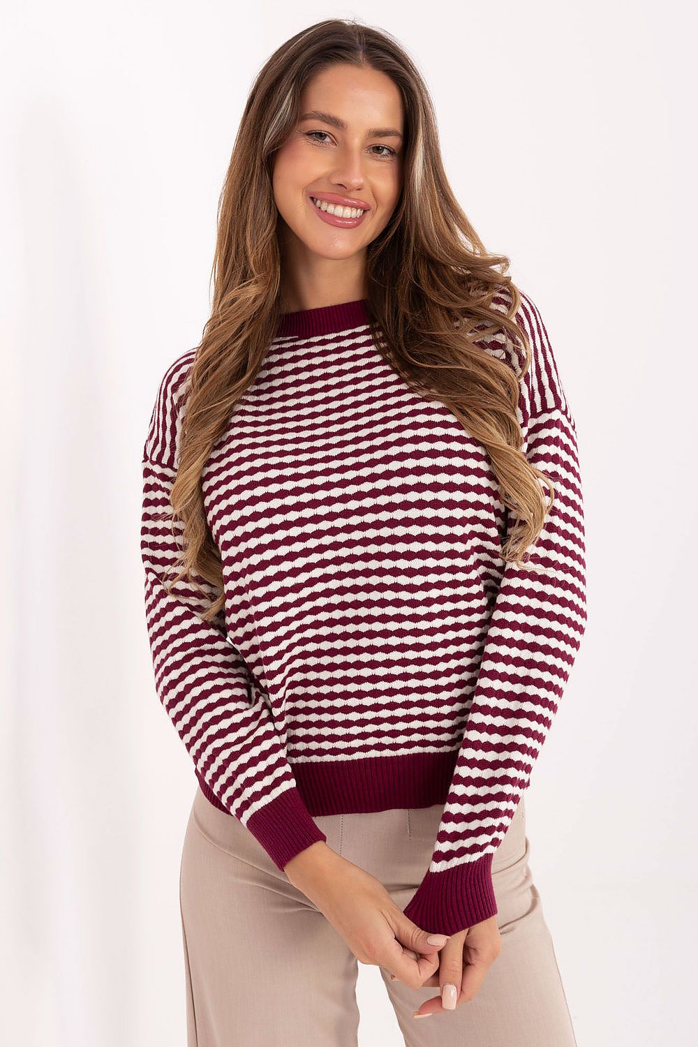 Factory Price Elegant Women's Striped Sweater EU Size 0 in soft viscose blend, featuring long sleeves and a casual chic style, perfect for versatile everyday wear.