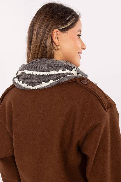 Stylish triangular neckerchief from AT, crafted in delicate viscose with a chic lace trim and pearly fringes, designed for a feminine touch to upscale attire.