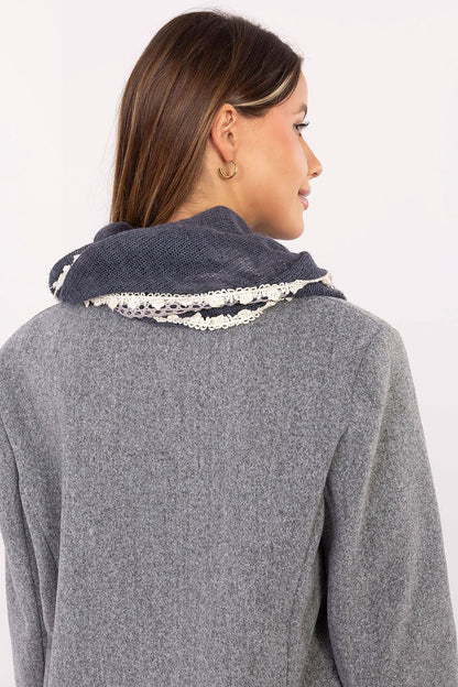 Elegant triangular viscose neckerchief scarf by AT, measuring 152x52 cm, featuring intricate lace details and delicate pearls, perfect for enhancing any outfit with a touch of luxury.