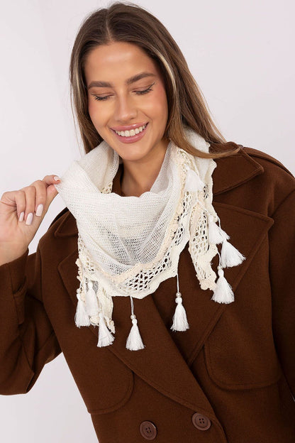 Elegant triangular viscose neckerchief scarf with romantic lace details by AT, ideal for enhancing everyday or special occasion outfits.
