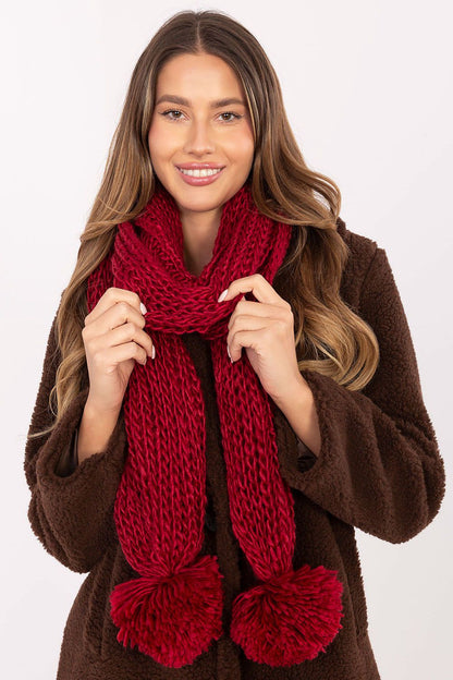 Luxury 100% acrylic shawl scarf with pompoms by AT, featuring a soft texture, designed for stylish winter wear, measuring 186 cm long and 33 cm wide, perfect for keeping warm and fashionable.