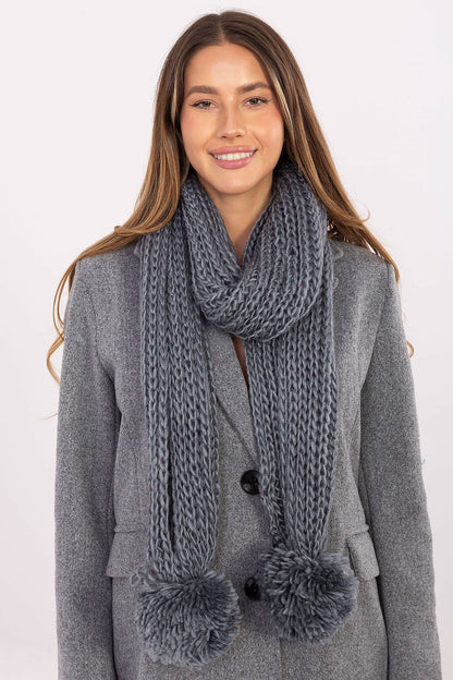 Luxury Soft Acrylic Shawl Scarf by AT featuring stylish pom poms, 186 cm long and 33 cm wide, perfect for winter styling.