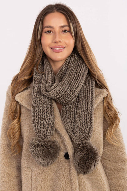 Luxurious 186cm long cosy acrylic shawl scarf from AT featuring stylish pompoms, perfect winter accessory.