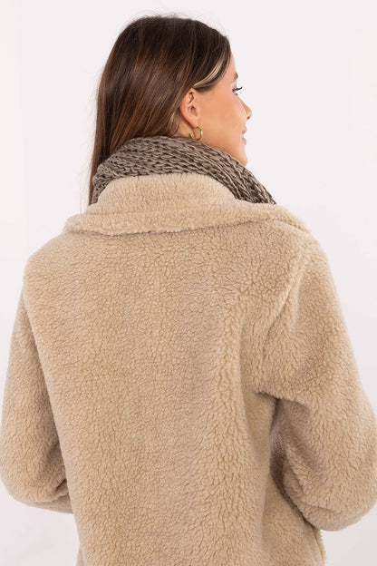 High-quality 186cm long acrylic shawl scarf with trendy pompoms from AT, a must-have for winter sophistication.