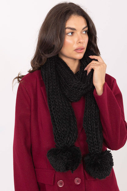 Luxury acrylic shawl scarf by AT, 186 cm long with stylish pompoms, perfect for winter wear.