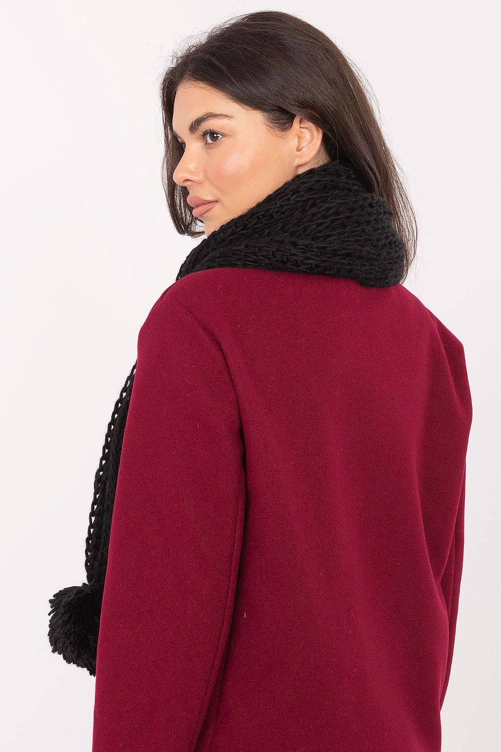 Luxury acrylic shawl scarf by AT, 186 cm long, featuring stylish pompoms, perfect for winter elegance.