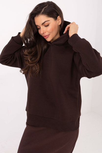 Luxurious women's cotton spandex hoodie sweatshirt by Relevance, featuring a trendy sporty style and comfortable fit, perfect for casual wear.