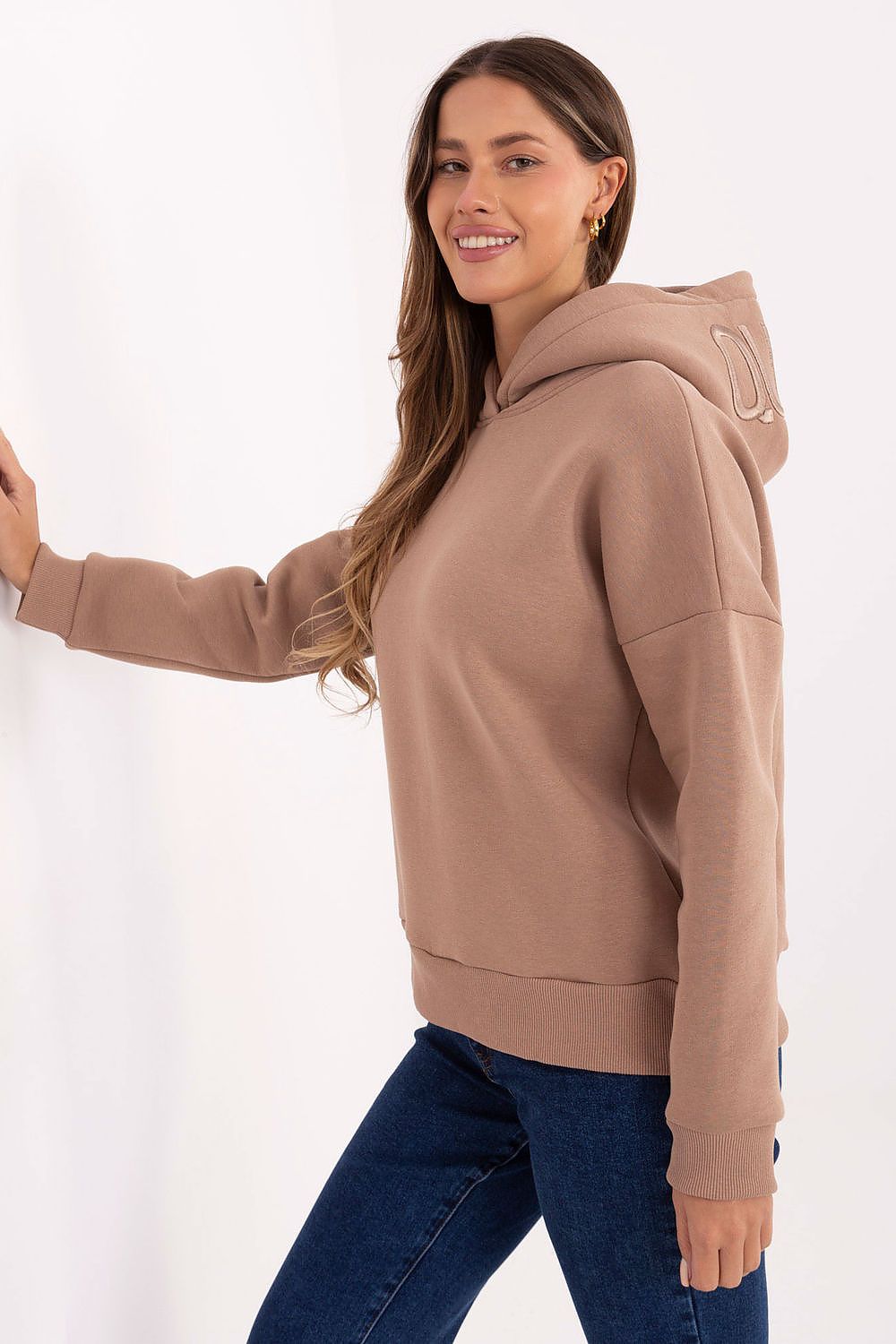 High-quality cotton blend sweatshirt for women by Relevance, showcasing a comfortable fit and sporty style, ideal for colder days.