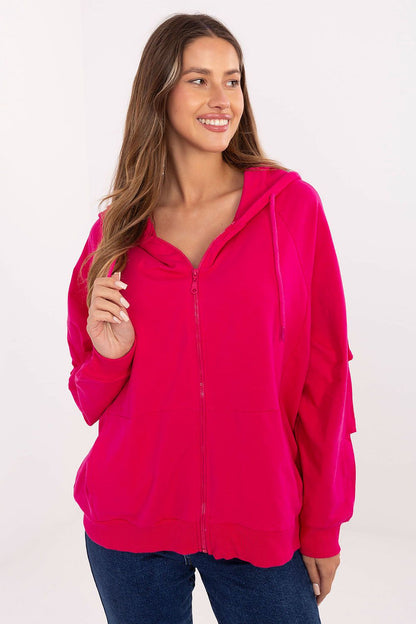 Luxury women's cotton-blend hoodie sweatshirt by Relevance, featuring a zip closure and front pockets, ideal for casual wear and stylish everyday outfits.