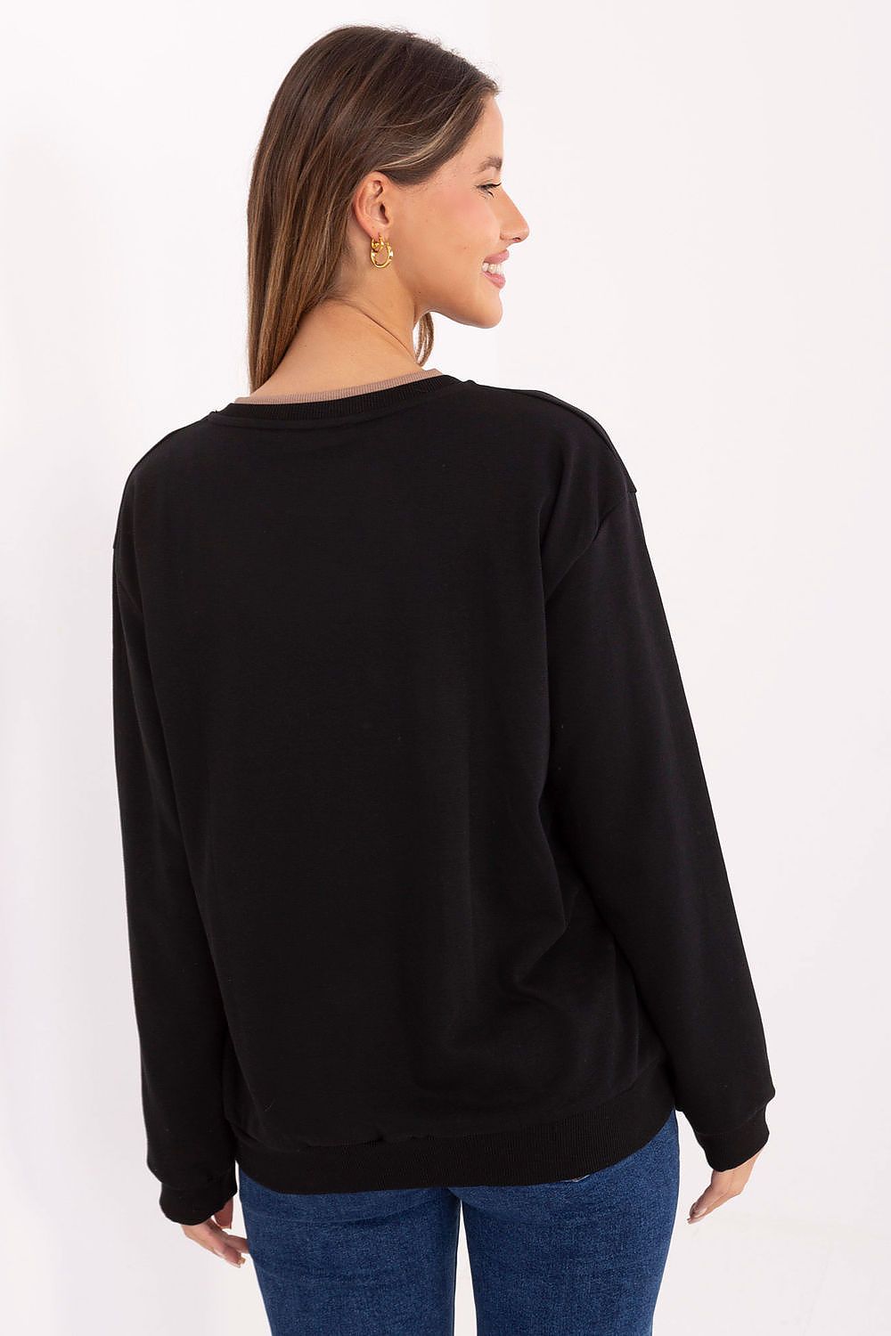 Luxury women's casual sweatshirt by Relevance, crafted from a soft cotton-polyester blend, featuring elegant embroidered detail, perfect for stylish everyday wear.