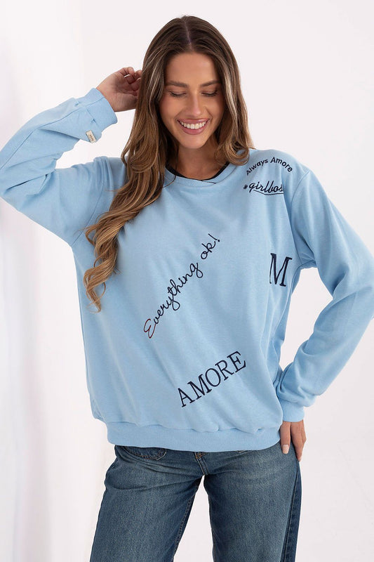 Luxury women's casual sweatshirt by Relevance, made from a soft cotton and polyester blend, featuring an elegant embroidered design, round neckline, and classic fit, perfect for stylish everyday wear.