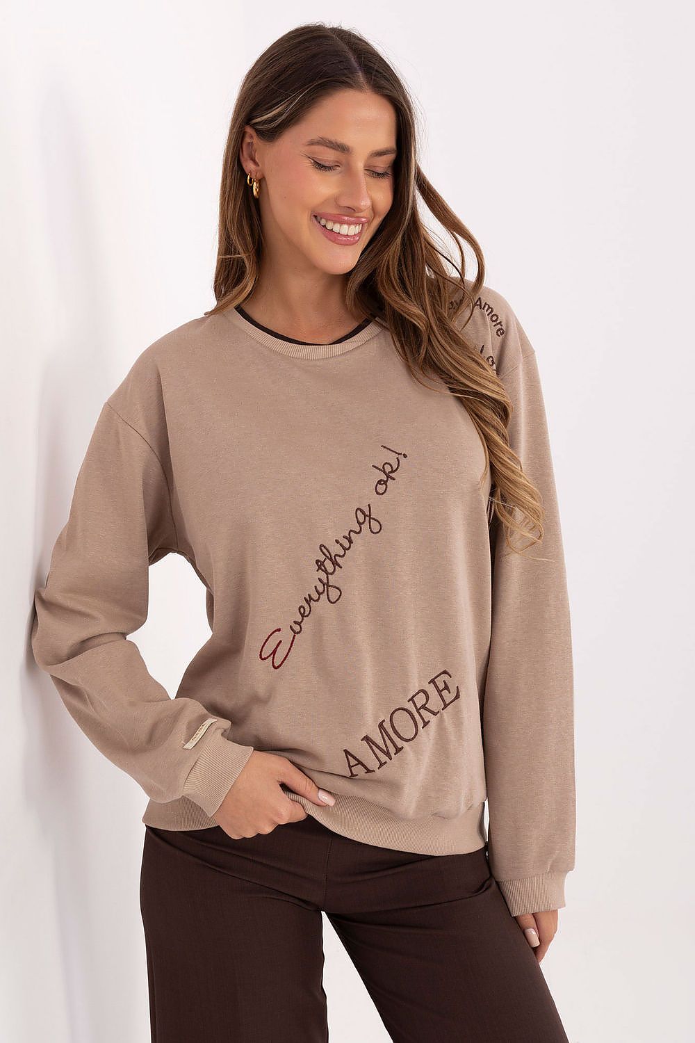 Womens casual sweatshirt by Relevance featuring an elegant embroidered design, crafted from a soft cotton-polyester blend for luxurious comfort and style.