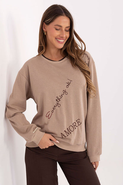 Womens casual sweatshirt by Relevance featuring an elegant embroidered design, crafted from a soft cotton-polyester blend for luxurious comfort and style.