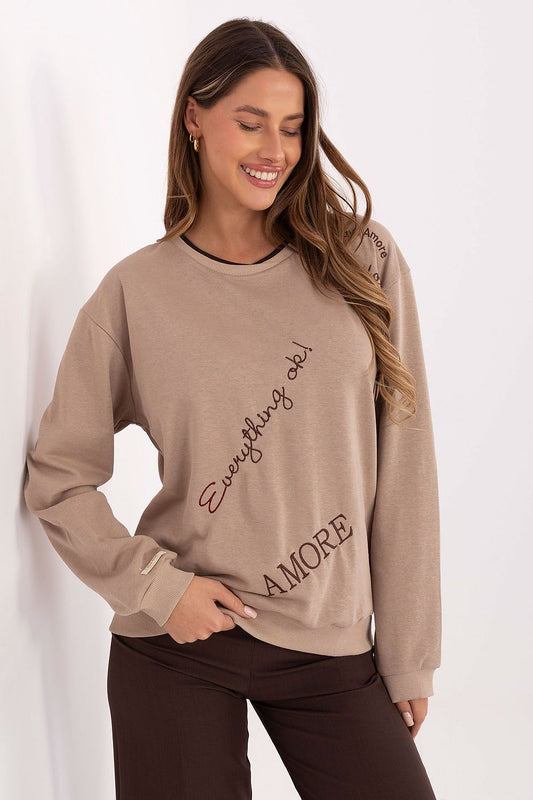 Womens casual sweatshirt by Relevance featuring an elegant embroidered design, crafted from a soft cotton-polyester blend for luxurious comfort and style.