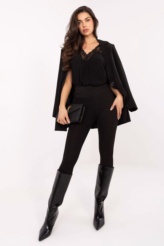 Stylish high-waisted long leggings for women by Relevance, crafted from a soft ribbed polyester blend that ensures comfort and elegance.