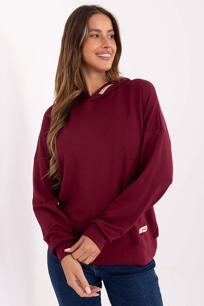 Luxurious stylish women's hooded sweatshirt by Relevance, showcasing a casual fit design in a soft viscose-polyester blend, perfect for elevating everyday outfits.