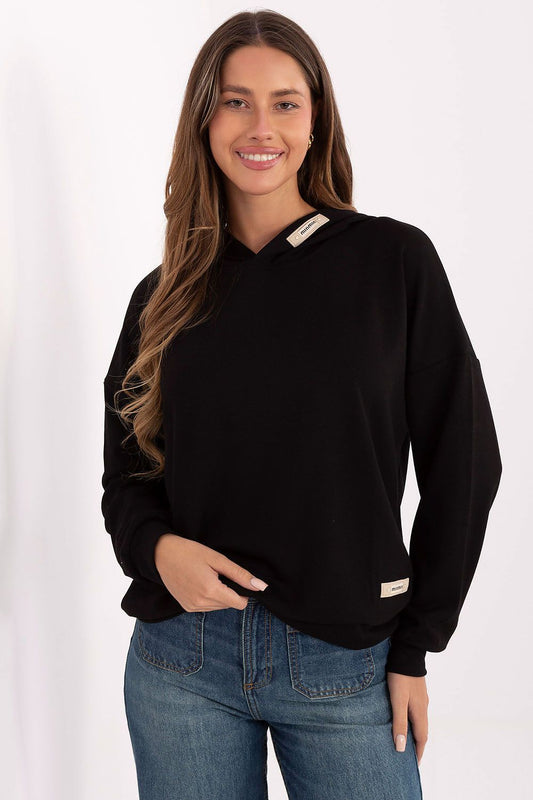 Stylish women's hoodie sweatshirt by Relevance made of a soft viscose blend, featuring decorative patches, perfect for casual luxury styling.