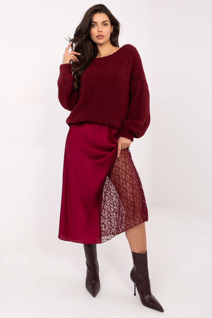 Elegant Mermaid-Cut Midi Skirt with Lace Insert by Rue Paris, showcasing exquisite design, luxurious fabric and a perfect fit for sophisticated occasions.