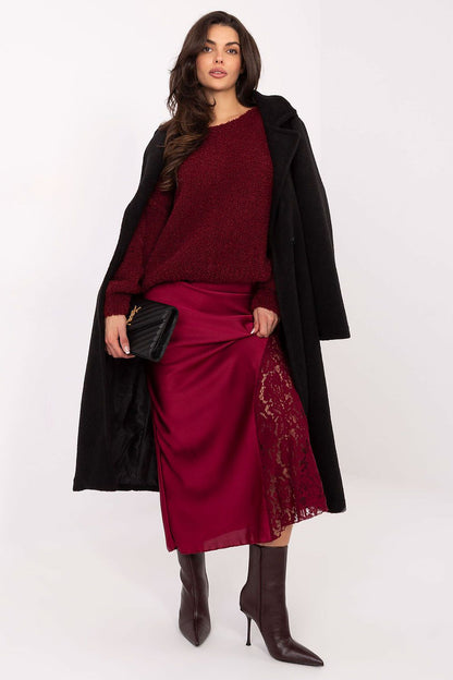 Elegant Mermaid Midi Skirt by Rue Paris featuring a delicate lace insert and comfort fit, perfect for formal and casual occasions.