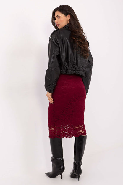 A model wearing the Rue Paris Elegant Lace Midi Skirt, demonstrating its perfect fit and versatility for both casual and formal occasions.